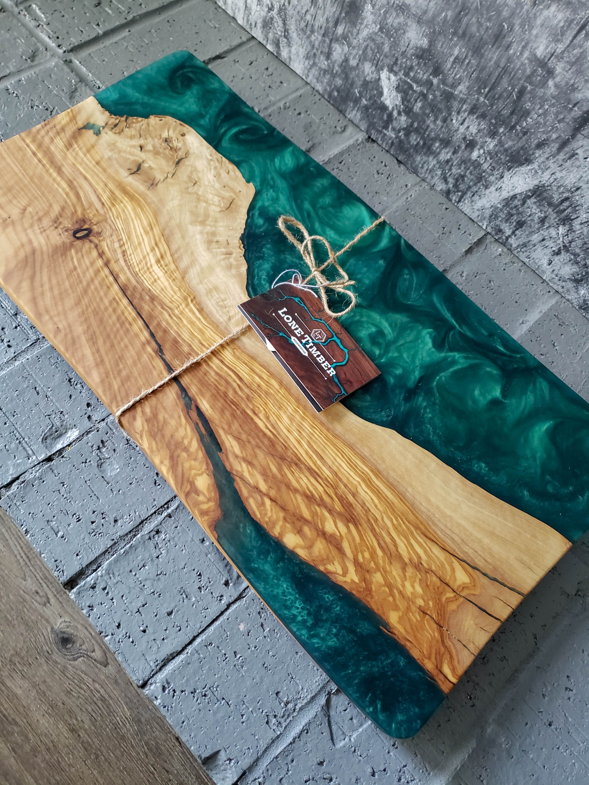 Olive Wood Charcuterie Board in Emerald Green