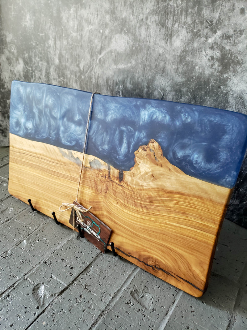 Olive Wood Charcuterie Board in Slate Blue